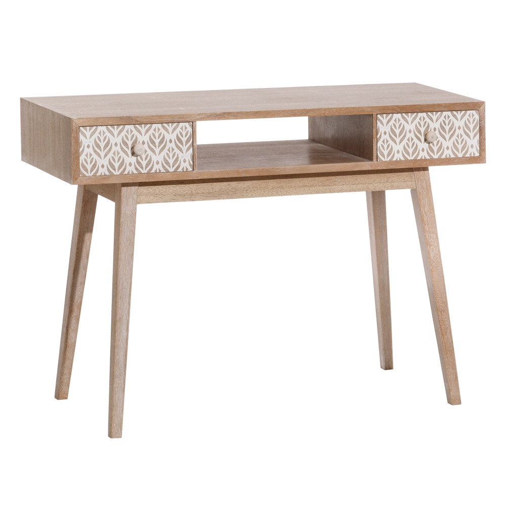 Consola escritorio nórdica blanca y natural de madera