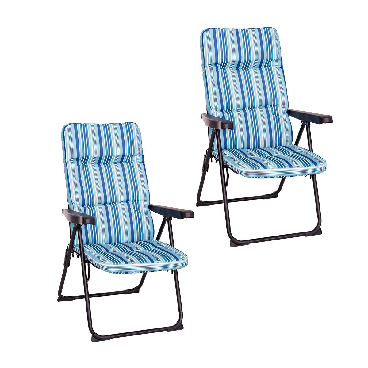 con reposapiés, Beige LOLAhome Pack de 2 sillones de Playa Acolchados de 4 Posiciones Multicolor de Acero y Lona de 62x59x108 cm 